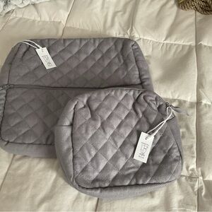 Set of 2 New Quilted Gray Toiletry Pouches